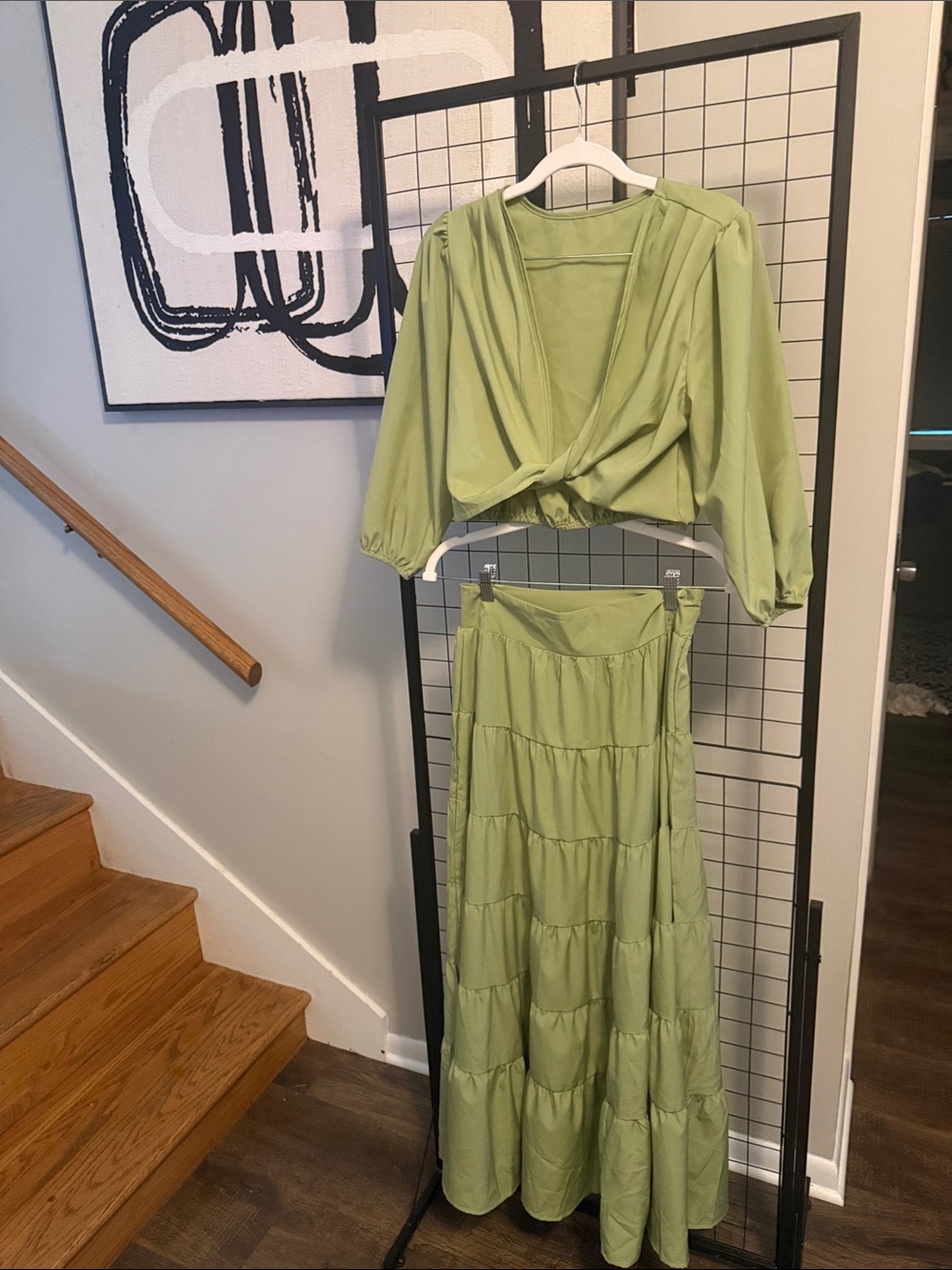 Green Tiered Maxi Top & Skirt - Women